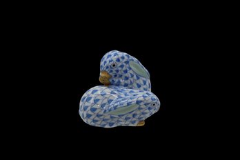 HEREND BLUE FISHNET RABBIT FIGURINE HUNGARIAN PORCELAIN PAIR OF BUNNIES - 24K GOLD TRIMMED - RARE - ITEM #387