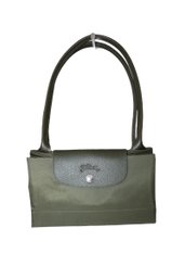 LONGCHAMP PARIS NEW LE PLIAGE SHOULDER LARGE TOTE TRAVEL BAG - OLIVE GREEN - LEATHER - FOLDABLE - ITEM #361 B5