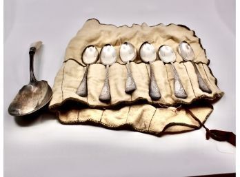 STERLING Teapoons AND Large Serving Spoon 'Serveriigth'Mother Of Pearl Handle - Lot Of 7!! Item#324