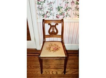 Antique Solid Wood Chair W/ Needlepoint Seat - STURDY - GOOD CONDITION!! Item #28 BR3