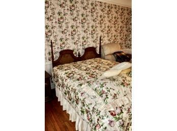 DREXEL Caned Solid Wood Queen Headboard W/ Bedding & Pillows - GOOD CONDITION!! Item #26 BR3