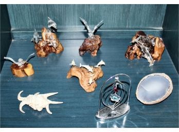 Vintage Figurines On Petrified Wood & Geode Stone - GOOD CONDITION!! Item #38 BR1