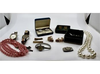 VINTAGE JEWELRY LOT - Cufflinks, Tie Clips, Costume Jewelry, SIEKO Watch, SWANK Watch AND MORE!! Item #326 BOX