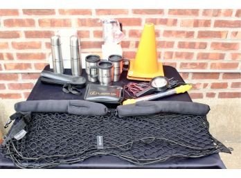 LEXUS LOVERS LOT - 6 Lexus Thermos Cups, Lexus 1st Aid Kit, Cargo Net, Car Lights  & MORE!! Item#82 GAR