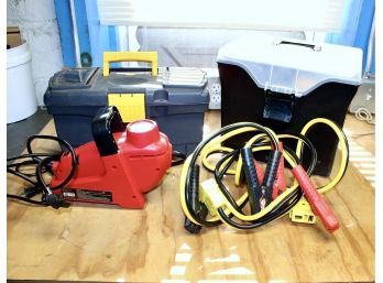 INTERDYNAMICS 120V Power Air Compressor, Jumper Cables & Two Tool Boxes!! Item#61 GAR