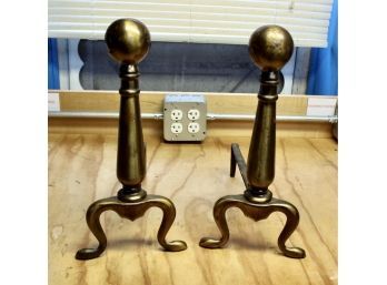 ANTIQUE Fireplace Cast Iron & Brass Andirons - Lot Of 2!! Item#76 GAR