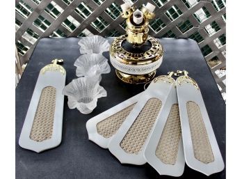 SELENA White Ceiling Fan - Accented W/ Rattan - Extra Light Globe Included - GREAT LOT!! Item#31 GAR