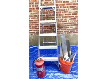 WERNER 200LB Load Capacity Aluminum Ladder, Fire Extinguisher & Bucket Of Sheet Metal Material!! Item#161 GAR