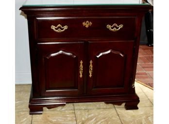 THOMASVILLE Wood Glass Top Table W/ One Drawer & Storage Below - GREAT FOR DECOR & STORAGE!! Item#122 LVRM