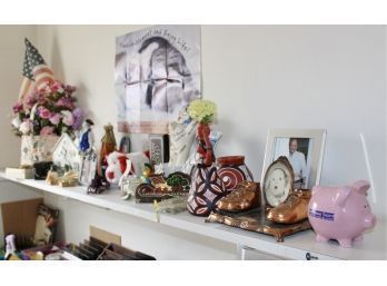 VINTAGE DECORATIVE LOT - Porcelain Dolls, Glasses, Coin Filled Piggy Bank, Frames & More! Item#143 RM4
