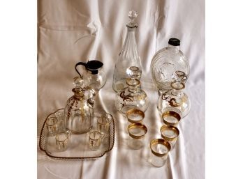 VINTAGE DECORATIVE GLASS LOT - Decanters, Trays, Shot Glasses & MORE! Item#103 LVCL