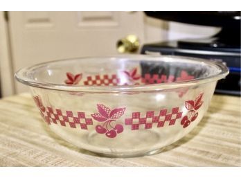 VINTAGE PYREX RED CHERRY & GINGHAM CHECKERED CLEAR NESTING MIXING BOWL #325 - RETRO & WANTED! Item#148 KITC