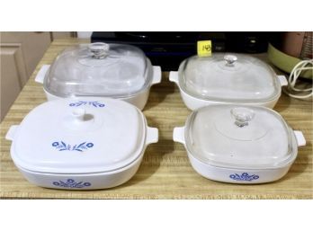 VINTAGE CORNINGWARE  BLUE CORNFLOWER CASSEROLE - LOT OF 4 - LIDS INCLUDED - RETRO & WANTED! Item#146 KITC
