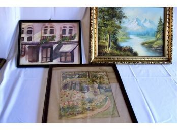 VINTAGE Framed Art Lot - Lot Of 2 - Watercolors - Oil Painting - GREAT LOT! Item#22 RM2