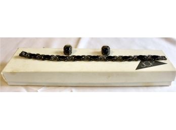 VINTAGE Black Onyx, Marcasite Bracelet & Earrings Set!! Item#113 LVCL