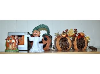 MIXED HALLOWEEN LOT - Musical Enchanted Broom, Harvest Floral Decor, Pumpkin Basket & MORE! Item#89 LVRM