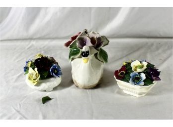 VINTAGE CERAMIC FLOWERS LOT - CAPODIMONTE - RADNOR - LOT OF 3!! Item#119 LVRM