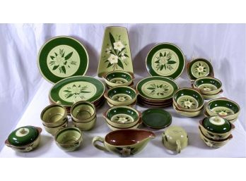 STANGL POTTERY DINNERWARE SET - 'STAR FLOWER' - GREEN - HUGE - MADE IN USA!! Item#136 LVRM