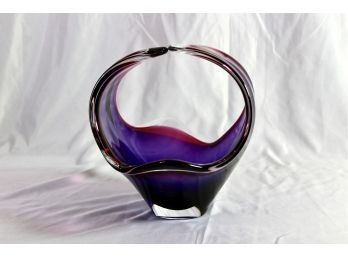 BLOWN GLASS VASE- BEAUTIFUL REDS AND PURPLES- SIGNED!! Item#10 LVRM