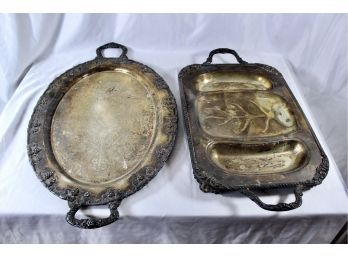 ANTIQUE SILVER PLATED TRAYS - LOT OF 2!! Item#103 LVRM