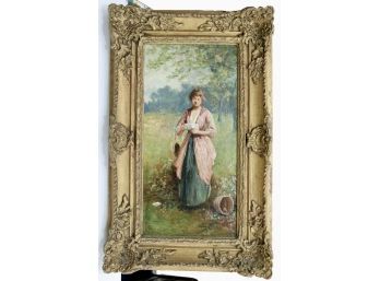 ANTIQUE OIL PAINTING OF YOUNG GIRL READING - WINDSOR & NEWTON - SIGNED!! Item#36 BSMT