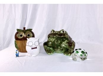 CERAMIC FROG PLANTER - OWLS - GLASS TURTLE PAPERWEIGHT - GREAT DECOR LOT!! Item#91 LVRM