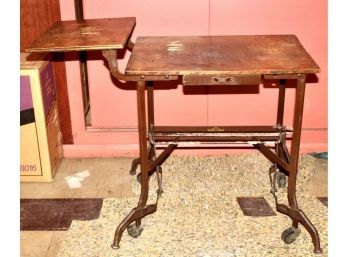 VINTAGE INDUSTRIAL STYLE TYPEWRITER TABLE - WOOD - METAL LEGS - WHEELS!! Item#65 BSMT