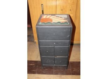 VINTAGE SMALL DRESSER - 6 DRAWERS - UNIQUE HAND PAINTED SUN PAINTING!! Item#31 BSMT