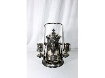 ANTIQUE REED & BARTON ICE WATER PITCHER WITH CERAMIC CONTAINER - GOBLETS- 1800s- RARE!! Item#118 LVRM