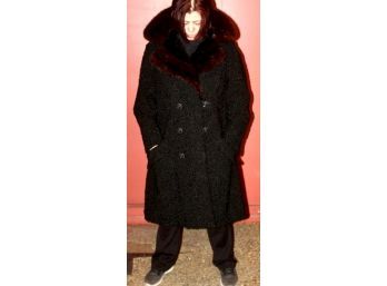 VINTAGE PERSIAN LAMB COAT - STORFER BROS. - MINK COLLAR - BLACK - MADE IN USA - UNIQUE LINING!! Item#62 BSMT