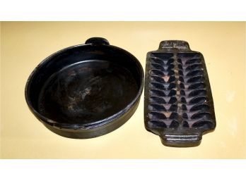 VINTAGE CAST IRON PIECES - SHRIMP PAN COOKER & 11.5' FRYING PAN - GREAT LOT!! Item#133 KITC