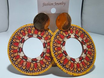 Vibrant Orange And Yellow Pattern Earrings