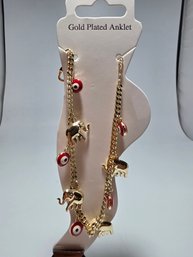 Gold-plated Elephant Charms & Red Evil Eye Anklet