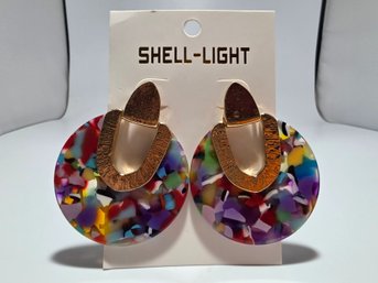 Gold-tone & Multicolored Resin Discs Earrings