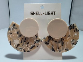 Half-moon Drop In A Speckled Beige And Black Tortoise Pattern Earrings
