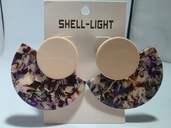 Colored Tortoiseshell Patterned Beige Disc Top Half-circle Earrings
