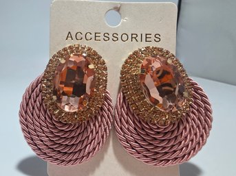 Large Pink Oval Rope Drop Earrings