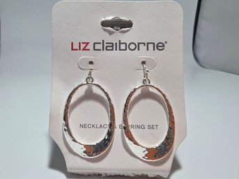 Liz Claiborne Hammered Silver Oval Earrings