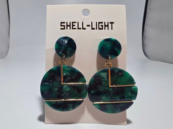 Green And Gold Geometric Drop Earrings