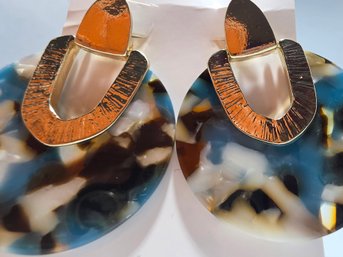 Blue, Black, And White Marbled Acrylic Drop Earrings