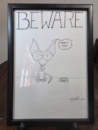 A Framed, Hand-drawn Black-and-ink Cartoon