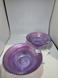 Purple Iridescent Pressed-glass Bowls