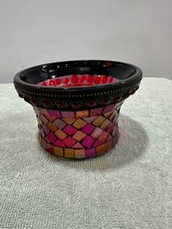 Vintage Pier 1 Imports Heavy Red Mosaic Glass Trinket