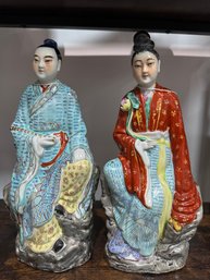 Antiques Chinese Porcelain Pair Of Court Mandarin And Wife Figurines