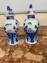 A Pair Of Antique Chinese Handpainted Lidded Urn From 19th Century