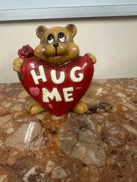 1980s Vintage Bear Hug Heart Figurine: Retro Kitsch Decor
