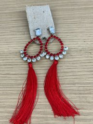 Red Western Tassel Statement Earrings,