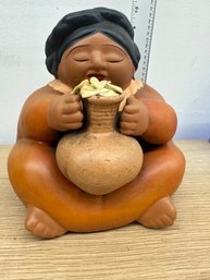 Ceramic Mexico Lady Figurine, Terracotta Figurine Lady With Calla Lilies, Mexican Ceramic Folk Art Figurine
