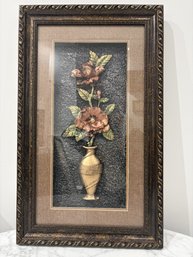 3D Wall Art Piece Featuring A Bronze-finish Vase And Floral Elements