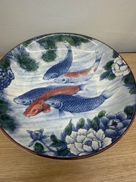 Vintage Japanese Koi Fish Design 14' Serving Bowl